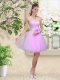 Lavender Dama Dress for Quinceanera Prom and Party with Lace and Belt Sweetheart Sleeveless Lace Up