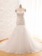 Inexpensive White Lace Up Bridal Gown Beading and Appliques Sleeveless Brush Train