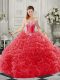 Sweet Beading and Ruffles Sweet 16 Quinceanera Dress Red Lace Up Sleeveless Court Train