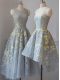 Ideal Lace Wedding Guest Dresses Grey Criss Cross Sleeveless Tea Length