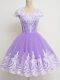 Decent Lavender Sleeveless Lace Knee Length Bridesmaid Dress