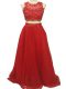 Shining Red Scoop Neckline Beading and Appliques Prom Gown Sleeveless Zipper