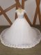 White Wedding Dresses V-neck Short Sleeves Chapel Train Lace Up