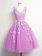 Wonderful Tulle V-neck Sleeveless Lace Up Lace Quinceanera Court of Honor Dress in Lilac