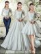 White Long Sleeves Taffeta Chapel Train Lace Up Wedding Dress for Wedding Party