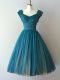 Teal Cap Sleeves Chiffon Zipper Wedding Guest Dresses for Prom and Party and Sweet 16