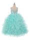 Aqua Blue Ball Gowns Straps Sleeveless Organza Floor Length Lace Up Beading and Ruffles Little Girls Pageant Dress