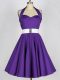 Hot Sale Taffeta Halter Top Sleeveless Zipper Ruching Dama Dress in Purple