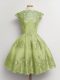 Yellow Green Bridesmaid Dress Prom and Party and Wedding Party with Lace Scalloped Cap Sleeves Lace Up