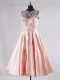 Perfect Sleeveless Taffeta Knee Length Zipper Evening Dress in Pink with Beading and Appliques