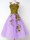 Lavender A-line Tulle Straps Sleeveless Appliques Knee Length Lace Up Bridesmaid Dress