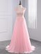 Sleeveless Chiffon Brush Train Side Zipper in Baby Pink with Appliques