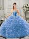 Sleeveless Organza Court Train Lace Up 15 Quinceanera Dress in Light Blue with Beading and Ruffles