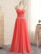 Comfortable Beading and Ruching Prom Dress Watermelon Red Criss Cross Sleeveless Floor Length