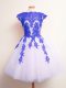 Romantic Tulle Scalloped Sleeveless Lace Up Appliques Bridesmaid Dress in Blue And White