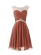Brown Zipper Scoop Beading Dress for Prom Chiffon Cap Sleeves