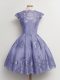 Charming Scalloped Cap Sleeves Lace Up Wedding Guest Dresses Lavender Tulle