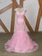 Baby Pink Cap Sleeves Beading and Lace and Appliques and Ruffles Backless Formal Evening Gowns