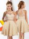 Knee Length Zipper Wedding Party Dress Champagne for Prom and Party with Lace