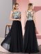 Fine Scoop Sleeveless Prom Gown Floor Length Appliques Black Chiffon