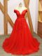 Coral Red Off The Shoulder Neckline Lace and Appliques Formal Dresses Sleeveless Lace Up