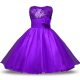 Deluxe Eggplant Purple Zipper Scoop Bowknot and Belt and Hand Made Flower Flower Girl Dress Organza and Sequined Sleeveless