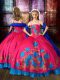 Hot Pink Ball Gowns Taffeta Spaghetti Straps Sleeveless Embroidery Floor Length Lace Up Little Girl Pageant Gowns