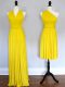 Sleeveless Floor Length Ruching Lace Up Wedding Party Dress with Yellow