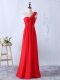 Red Bridesmaids Dress Prom and Party and Wedding Party with Hand Made Flower One Shoulder Sleeveless Lace Up