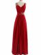 Floor Length Red Evening Dress V-neck Sleeveless Zipper