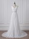 Hot Sale White Wedding Gowns V-neck Sleeveless Brush Train Backless