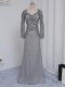 Lace Long Sleeves Floor Length Mother Dresses and Beading and Lace