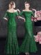 Mermaid Off the Shoulder Green Half Sleeves Lace Floor Length Mother Of The Bride Dress