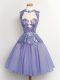 Superior Lilac A-line High-neck Sleeveless Chiffon Knee Length Lace Up Lace Quinceanera Court Dresses
