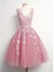 Luxury Appliques Quinceanera Court Dresses Pink Lace Up Sleeveless Knee Length