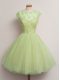 Deluxe Yellow Green Scoop Lace Up Lace Bridesmaid Dresses Cap Sleeves