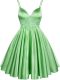 Dynamic Green A-line Elastic Woven Satin Spaghetti Straps Sleeveless Lace Knee Length Lace Up Bridesmaid Dress