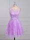 Cheap Lilac Lace Lace Up Scoop Sleeveless Mini Length Bridesmaids Dress Appliques and Belt