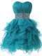 Low Price Organza Sweetheart Sleeveless Lace Up Beading and Ruffles and Ruching Dress for Prom in Teal