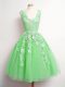Sleeveless Tulle Knee Length Lace Up Wedding Guest Dresses in Green with Lace