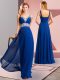Empire Prom Gown Royal Blue V-neck Chiffon Sleeveless Lace Up