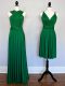 Designer Empire Dama Dress Dark Green Halter Top Chiffon Sleeveless Floor Length Lace Up