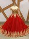 Wine Red Ball Gowns Scoop Long Sleeves Tulle Court Train Lace Up Beading and Appliques 15 Quinceanera Dress