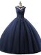 Shining Navy Blue Sleeveless Tulle Lace Up Sweet 16 Dress for Military Ball and Sweet 16 and Quinceanera