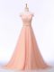 Peach Sleeveless Tulle Brush Train Lace Up Evening Gowns for Prom and Party and Military Ball and Sweet 16