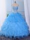 Organza Sweetheart Sleeveless Lace Up Beading and Embroidery and Ruffled Layers Quinceanera Gowns in Baby Blue