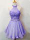 Sleeveless Knee Length Beading Lace Up Bridesmaid Dresses with Lavender