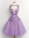 Lavender A-line Lace Damas Dress Lace Up Chiffon Sleeveless Knee Length