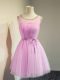 Top Selling Sleeveless Tulle Knee Length Lace Up Court Dresses for Sweet 16 in Lilac with Belt