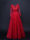 Floor Length Lace Up Mother of Groom Dress Red for Prom and Party and Military Ball with Lace and Appliques